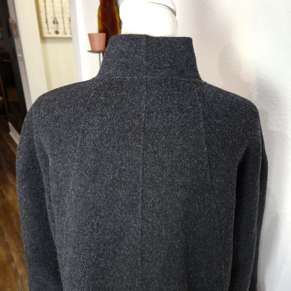 EILEEN FISHER CHARCOAL LIGHTWEIGHT STAND-UP COLLAR WOOL MID LENGTH COAT SZ SMALL - Picture 8 of 14